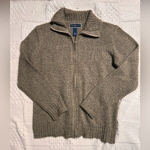 Karen Scott Marbled Tan Brown Zip Up Sweater